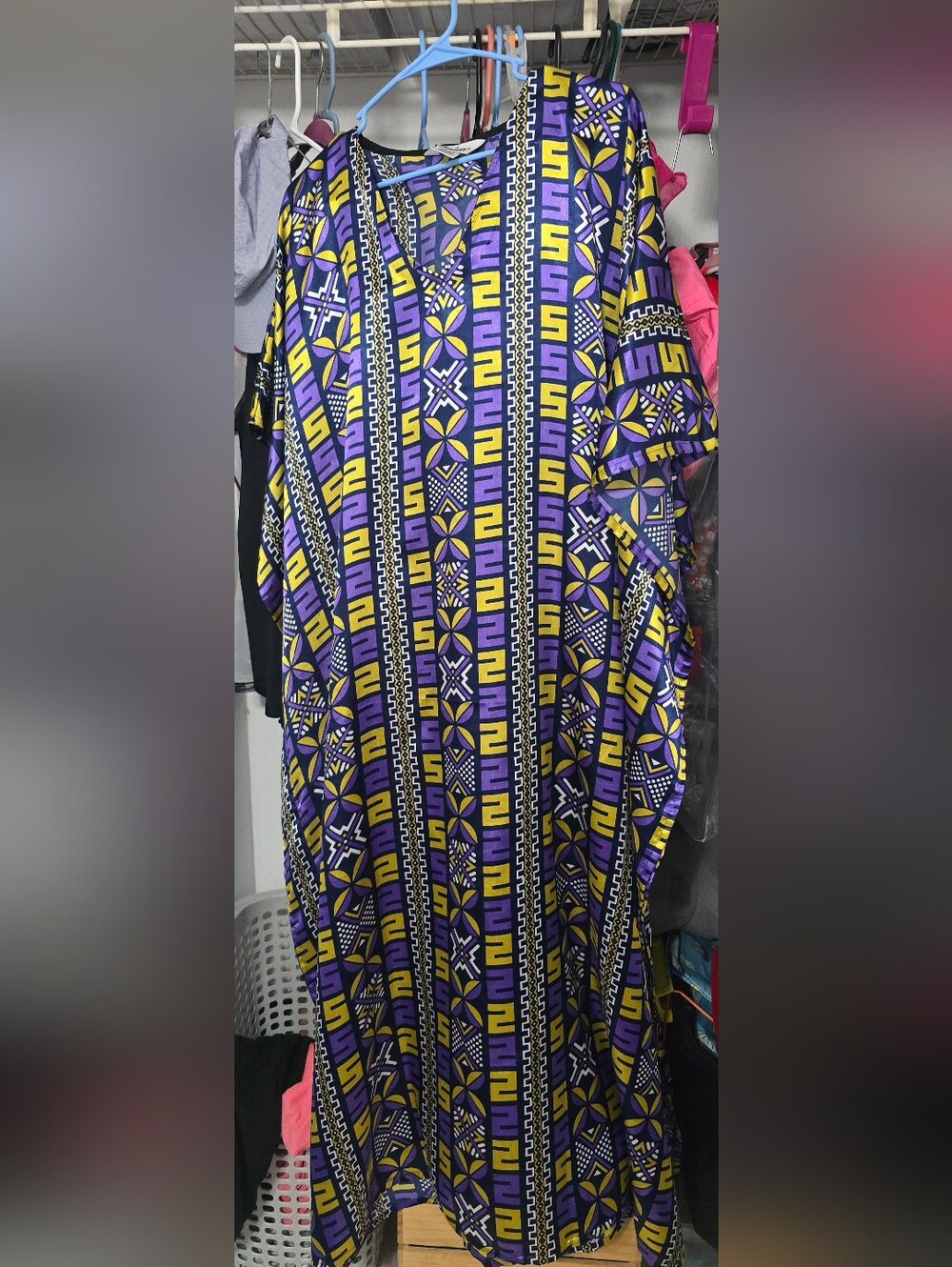 Winlar Women’s Purple & Yellow Printed Maxi Skirt Caftan Long Dress